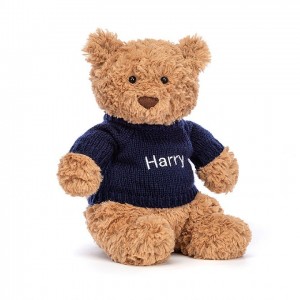 Medium Jelly Cats Bartholomew Bear with Personalised Navy Jumper | JAU-695843