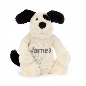 Medium Jelly Cats Bashful Black & Cream Puppy with Personalised Cream Jumper | ERL-297056