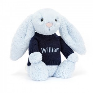 Medium Jelly Cats Bashful Blue Bunny with Personalised Navy Jumper | HAW-627081