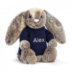 Medium Jelly Cats Bashful Cottontail Bunny with Personalised Navy Jumper | SMV-358471