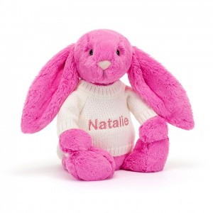 Medium Jelly Cats Bashful Hot Pink Bunny with Personalised Cream Jumper | FHG-295673