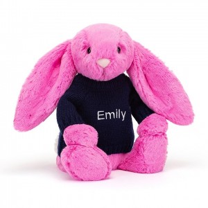 Medium Jelly Cats Bashful Hot Pink Bunny with Personalised Navy Jumper | VYR-984236