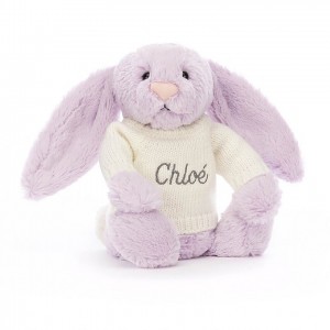 Medium Jelly Cats Bashful Lilac Bunny with Personalised Cream Jumper | IPD-763805