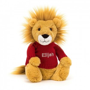 Medium Jelly Cats Bashful Lion with Personalised Red Jumper | QRL-805492