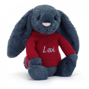 Medium Jelly Cats Bashful Navy Bunny with Personalised Red Jumper | PBS-981750