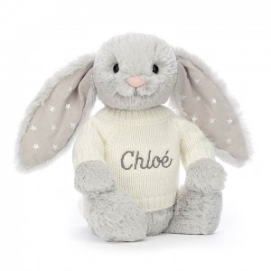 Medium Jelly Cats Bashful Shimmer Bunny with Personalised Cream Jumper | URK-932615