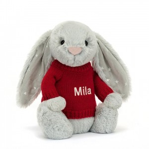 Medium Jelly Cats Bashful Shimmer Bunny with Personalised Red Jumper | CQY-189625