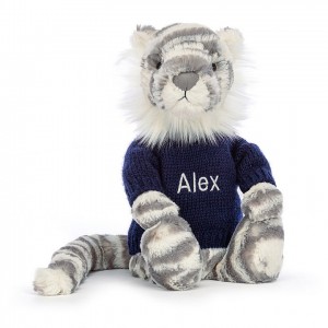 Medium Jelly Cats Bashful Snow Tiger with Personalised Navy Jumper | CQF-038726