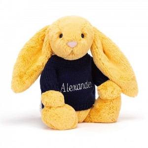 Medium Jelly Cats Bashful Sunshine Bunny with Personalised Navy Jumper | QOC-504137