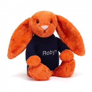 Medium Jelly Cats Bashful Tangerine Bunny with Personalised Navy Jumper | LFO-369451