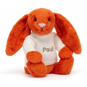 Medium Jelly Cats Bashful Tangerine Bunny with Personalised Cream Jumper | TUQ-750863