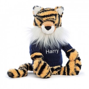 Medium Jelly Cats Bashful Tiger with Personalised Navy Jumper | STW-687139