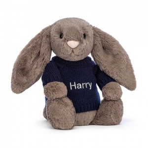 Medium Jelly Cats Bashful Truffle Bunny with Personalised Navy Jumper | WAQ-706382