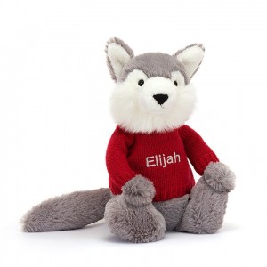 Medium Jelly Cats Bashful Wolf with Personalised Red Jumper | ENK-715824