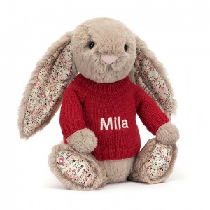 Medium Jelly Cats Blossom Bea Beige Bunny with Personalised Red Jumper | EUH-235490