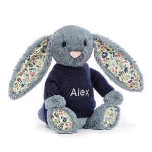 Medium Jelly Cats Blossom Dusky Blue with Personalised Navy Jumper | TDB-346081