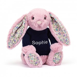 Medium Jelly Cats Blossom Tulip Bunny with Personalised Navy Jumper | SXF-504287