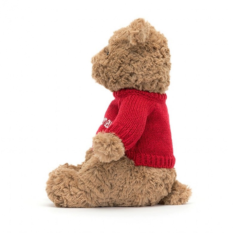 Medium Jelly Cats Bartholomew Bear with Personalised Red Jumper | GJN-128650