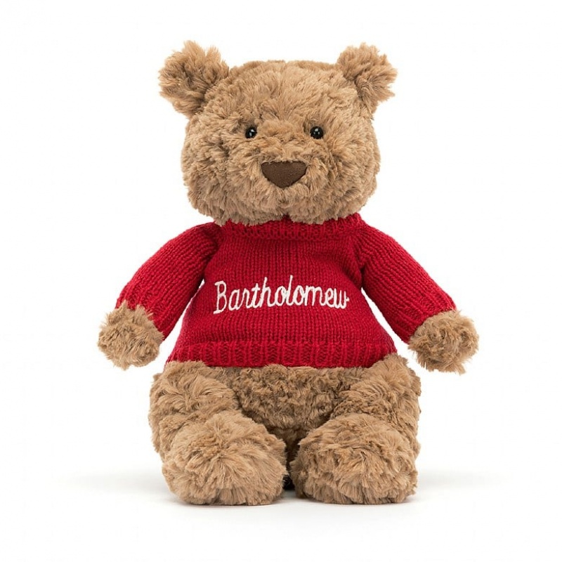 Medium Jelly Cats Bartholomew Bear with Personalised Red Jumper | GJN-128650