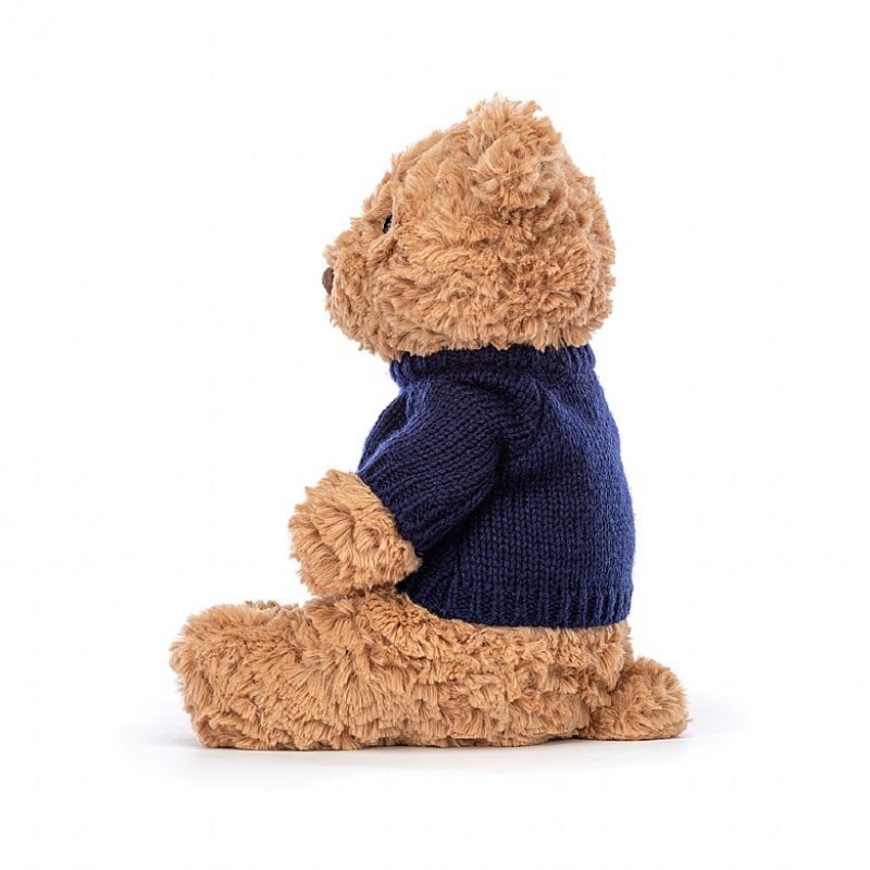 Medium Jelly Cats Bartholomew Bear with Personalised Navy Jumper | JAU-695843