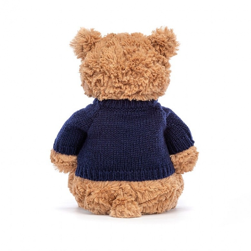 Medium Jelly Cats Bartholomew Bear with Personalised Navy Jumper | JAU-695843