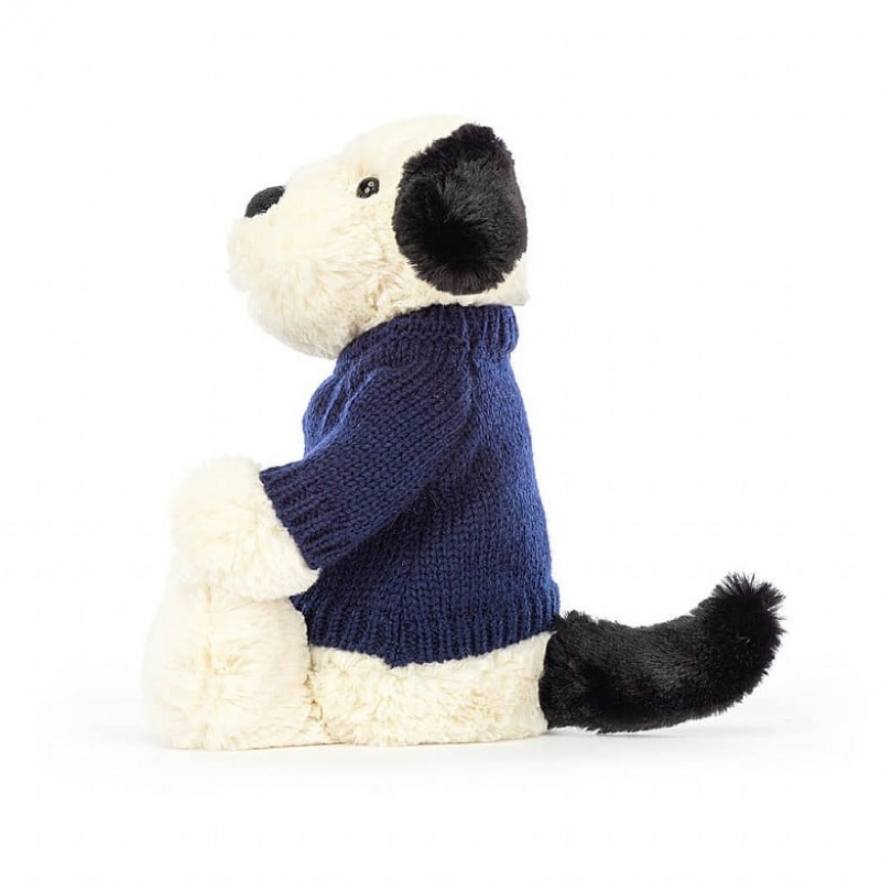 Medium Jelly Cats Bashful Black & Cream Puppy with Personalised Navy Jumper | TMX-987354