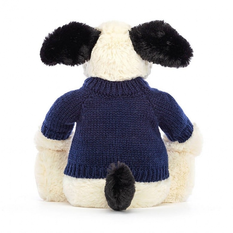 Medium Jelly Cats Bashful Black & Cream Puppy with Personalised Navy Jumper | TMX-987354