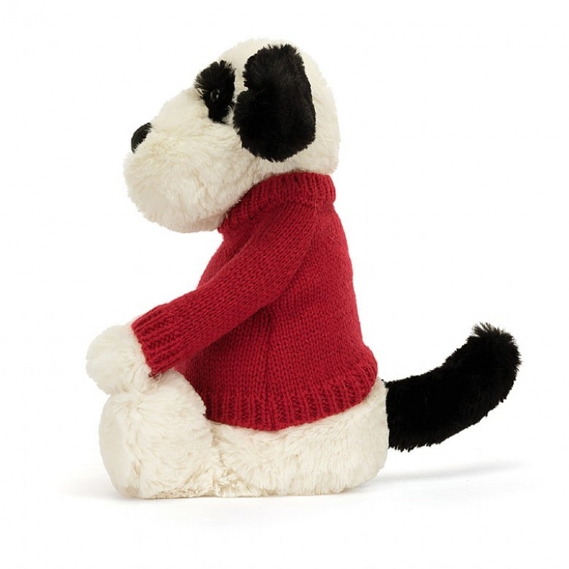 Medium Jelly Cats Bashful Black & Cream Puppy with Personalised Red Jumper | GEJ-815632