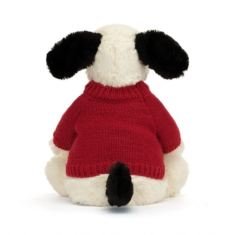 Medium Jelly Cats Bashful Black & Cream Puppy with Personalised Red Jumper | GEJ-815632