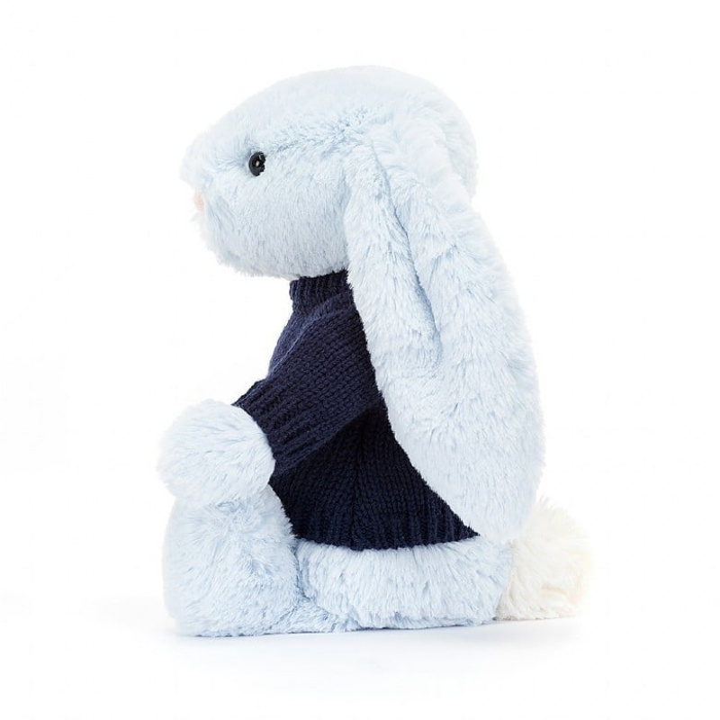 Medium Jelly Cats Bashful Blue Bunny with Personalised Navy Jumper | HAW-627081