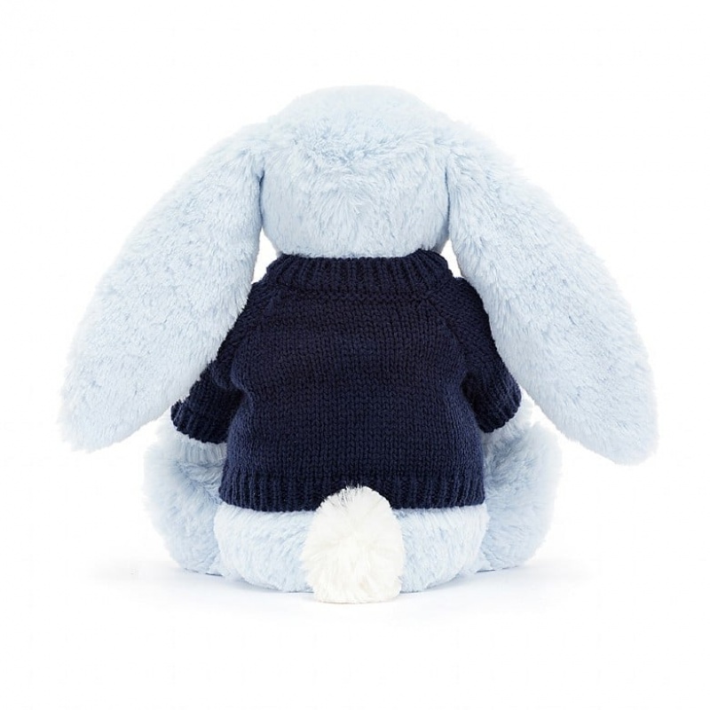 Medium Jelly Cats Bashful Blue Bunny with Personalised Navy Jumper | HAW-627081