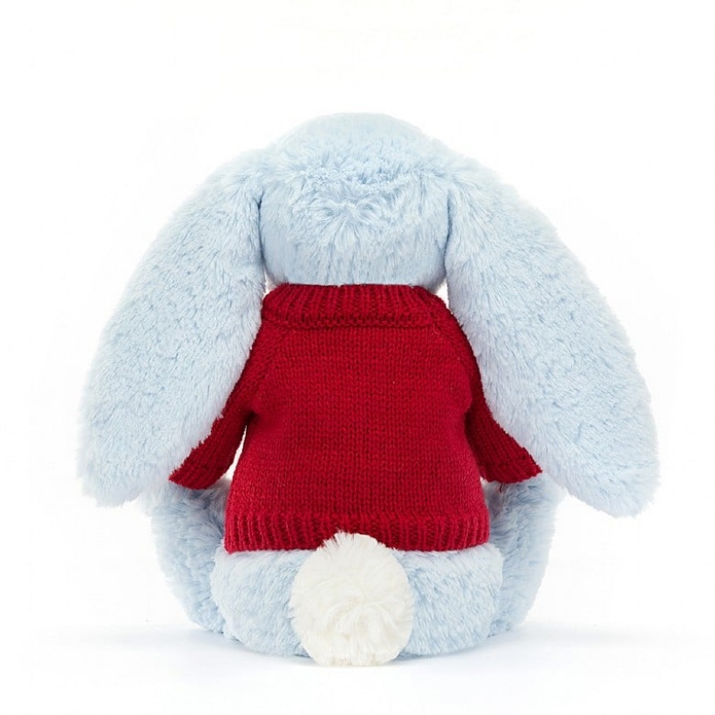 Medium Jelly Cats Bashful Blue Bunny with Personalised Red Jumper | IQD-238604