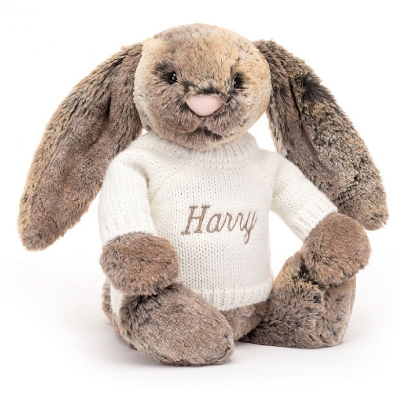 Medium Jelly Cats Bashful Cottontail Bunny with Personalised Cream Jumper | ECS-951802