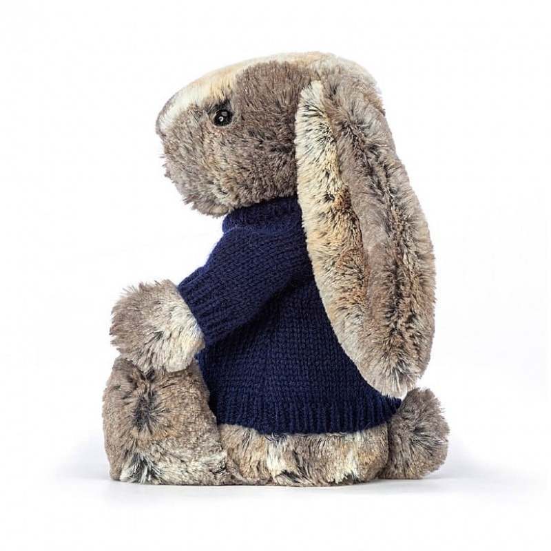 Medium Jelly Cats Bashful Cottontail Bunny with Personalised Navy Jumper | SMV-358471