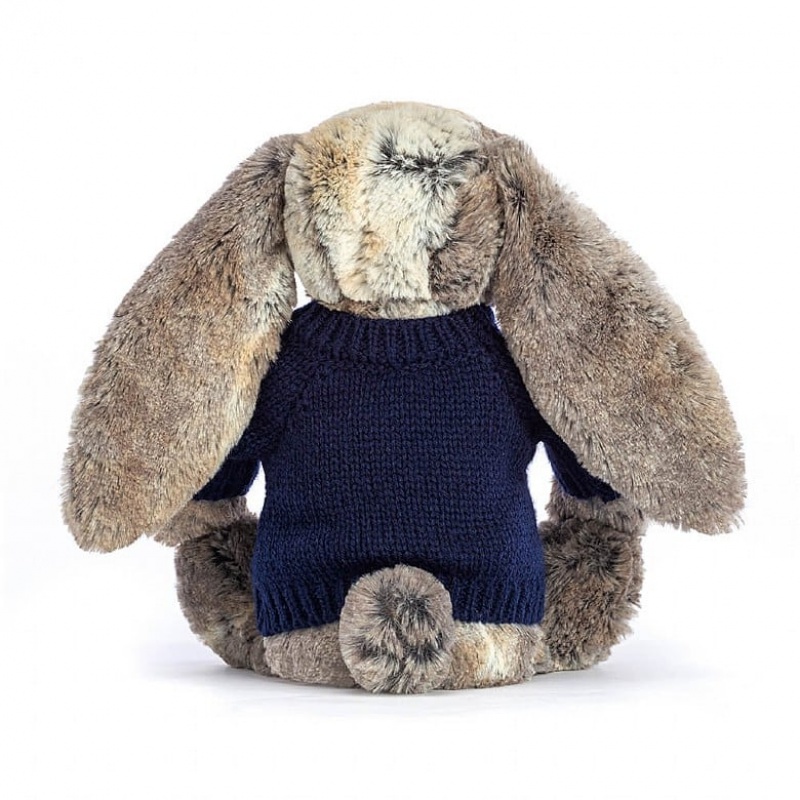 Medium Jelly Cats Bashful Cottontail Bunny with Personalised Navy Jumper | SMV-358471