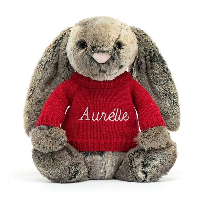 Medium Jelly Cats Bashful Cottontail Bunny with Personalised Red Jumper | HXN-263819