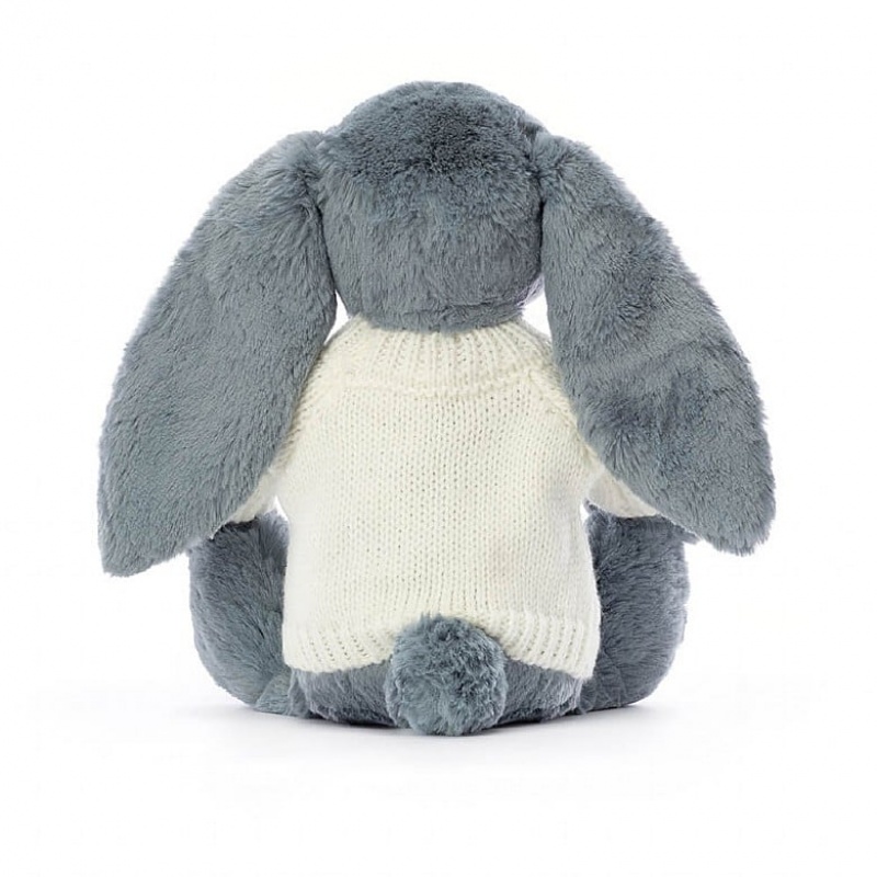 Medium Jelly Cats Bashful Dusky Blue Bunny with Personalised Cream Jumper | SPR-570384