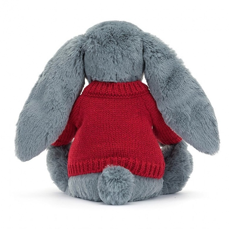 Medium Jelly Cats Bashful Dusky Blue Bunny with Personalised Red Jumper | RNK-325184