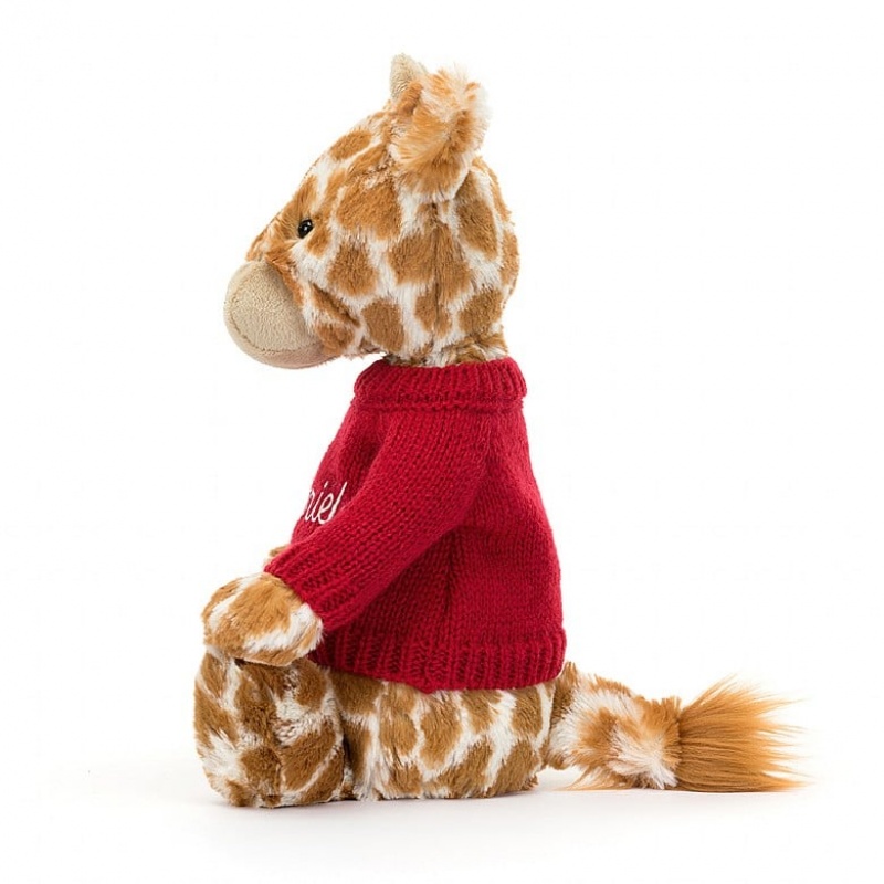 Medium Jelly Cats Bashful Giraffe with Personalised Red Jumper | DYU-907681