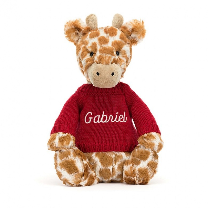 Medium Jelly Cats Bashful Giraffe with Personalised Red Jumper | DYU-907681