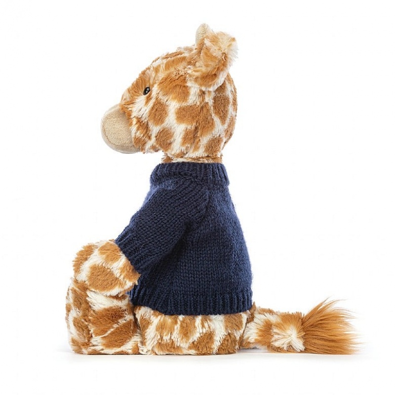 Medium Jelly Cats Bashful Giraffe with Personalised Navy Jumper | KFD-596487