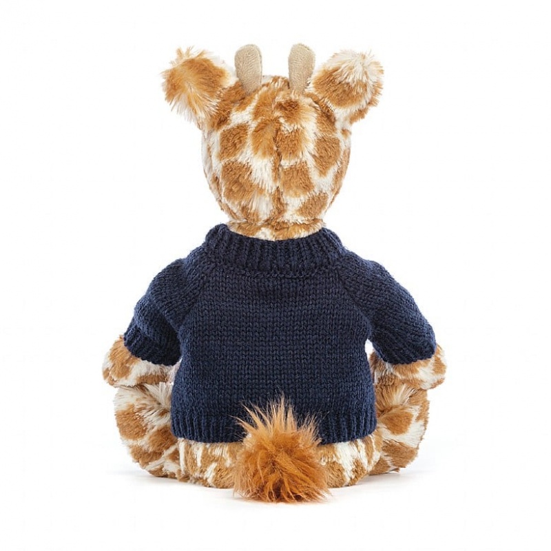 Medium Jelly Cats Bashful Giraffe with Personalised Navy Jumper | KFD-596487