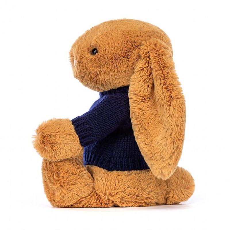 Medium Jelly Cats Bashful Golden Bunny with Personalised Navy Jumper | JYI-275309