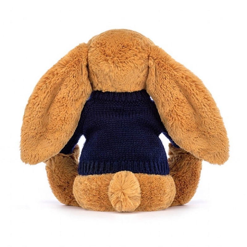 Medium Jelly Cats Bashful Golden Bunny with Personalised Navy Jumper | JYI-275309