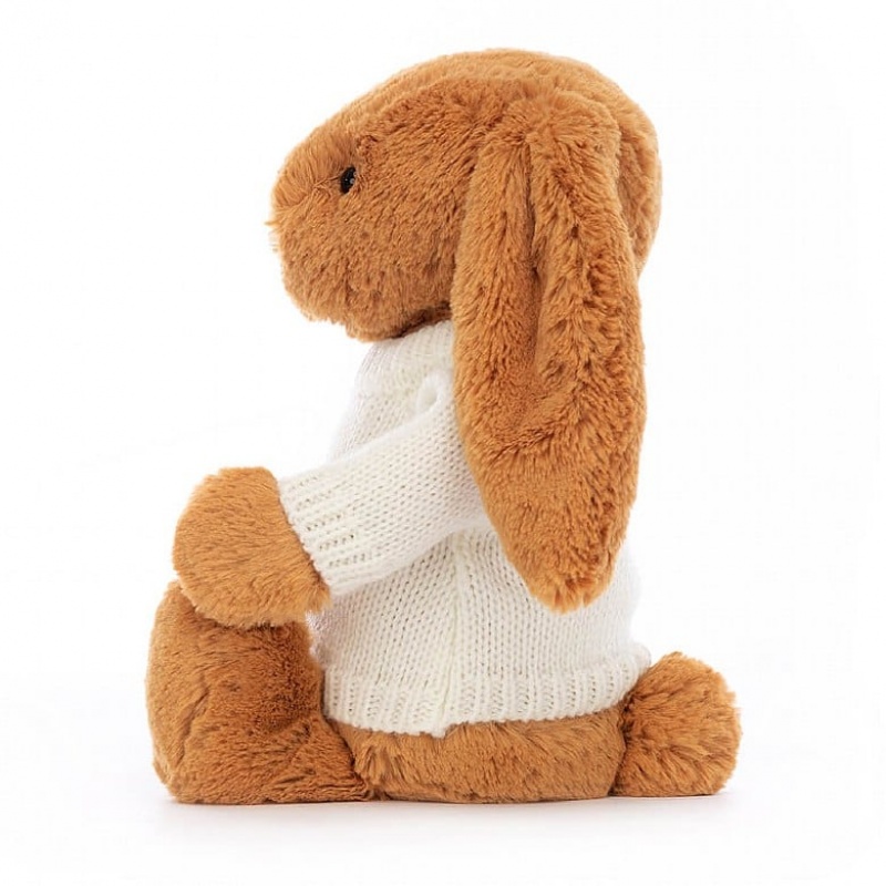 Medium Jelly Cats Bashful Golden Bunny with Personalised Cream Jumper | YFQ-861943