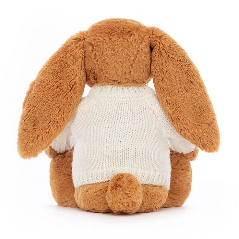 Medium Jelly Cats Bashful Golden Bunny with Personalised Cream Jumper | YFQ-861943