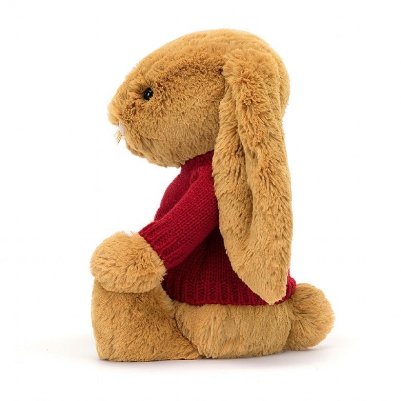 Medium Jelly Cats Bashful Golden Bunny with Personalised Red Jumper | EHZ-379041