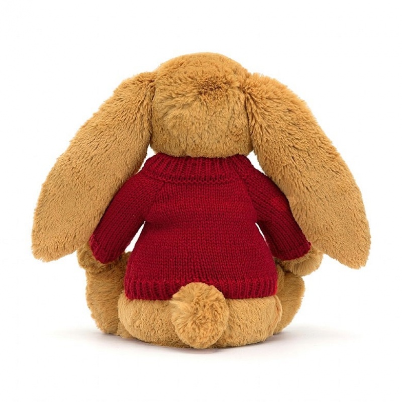 Medium Jelly Cats Bashful Golden Bunny with Personalised Red Jumper | EHZ-379041