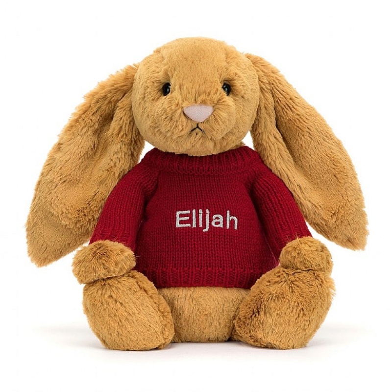 Medium Jelly Cats Bashful Golden Bunny with Personalised Red Jumper | EHZ-379041