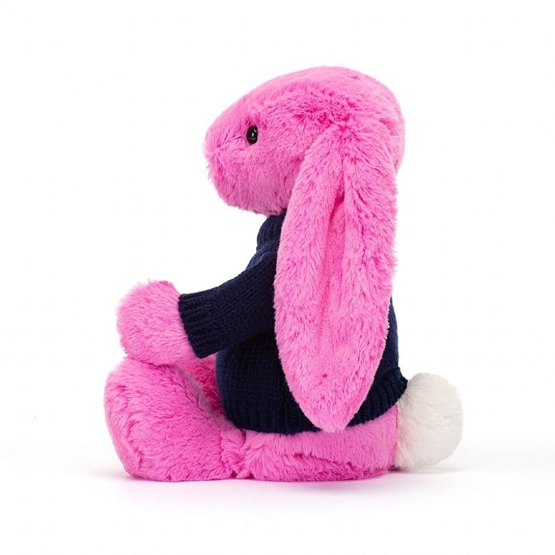 Medium Jelly Cats Bashful Hot Pink Bunny with Personalised Navy Jumper | ZIO-284197